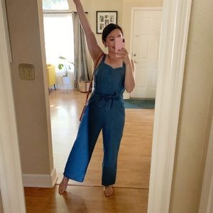 denim jumpsuit tie waist